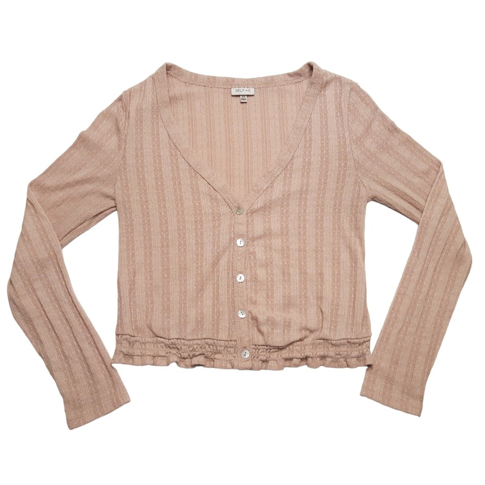Self E Sweater Womens‎ XS Pink Cardigan Ribbed Button Up Cropped